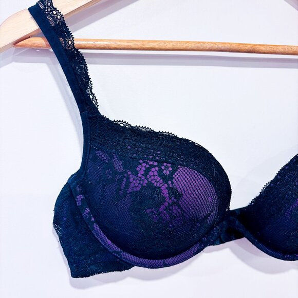 JACOB Black & purple lace push-up bra | Padded underwire lingerie | 34C * - Picture 5 of 6